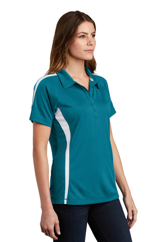 Sport-Tek Ladies PosiCharge Micro-Mesh Colorblock Polo (Blue Wake/ White)