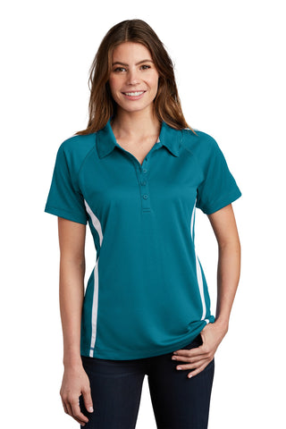 Sport-Tek Ladies PosiCharge Micro-Mesh Colorblock Polo (Blue Wake/ White)