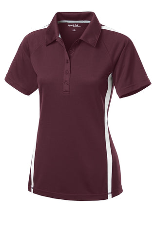 Sport-Tek Ladies PosiCharge Micro-Mesh Colorblock Polo (Maroon/ White)