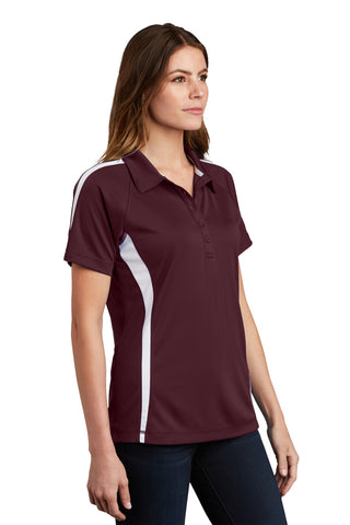 Sport-Tek Ladies PosiCharge Micro-Mesh Colorblock Polo (Maroon/ White)