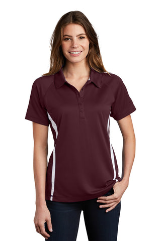 Sport-Tek Ladies PosiCharge Micro-Mesh Colorblock Polo (Maroon/ White)