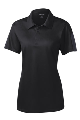 Sport-Tek Ladies PosiCharge Active Textured Colorblock Polo (Black/ Grey)