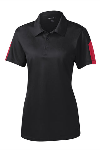 Sport-Tek Ladies PosiCharge Active Textured Colorblock Polo (Black/ True Red)