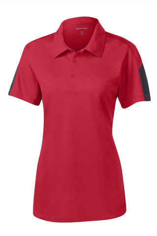 Sport-Tek Ladies PosiCharge Active Textured Colorblock Polo (True Red/ Grey)