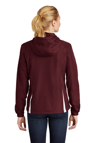 Sport-Tek Ladies Colorblock Hooded Raglan Jacket (Maroon/ White)