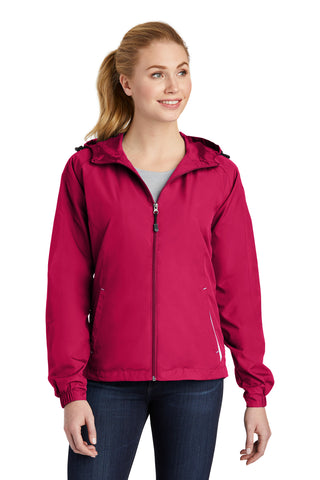 Sport-Tek Ladies Colorblock Hooded Raglan Jacket (Pink Raspberry/ White)