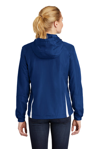 Sport-Tek Ladies Colorblock Hooded Raglan Jacket (True Royal/ White)