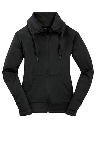 Sport-Tek Ladies Sport-Wick Stretch Full-Zip Jacket (Black)