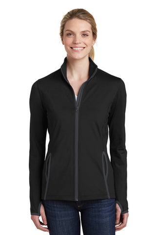 Sport-Tek Ladies Sport-Wick Stretch Contrast Full-Zip Jacket (Black/ Charcoal Grey)