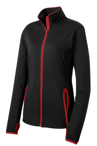 Sport-Tek Ladies Sport-Wick Stretch Contrast Full-Zip Jacket (Black/ True Red)