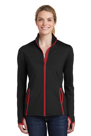 Sport-Tek Ladies Sport-Wick Stretch Contrast Full-Zip Jacket (Black/ True Red)