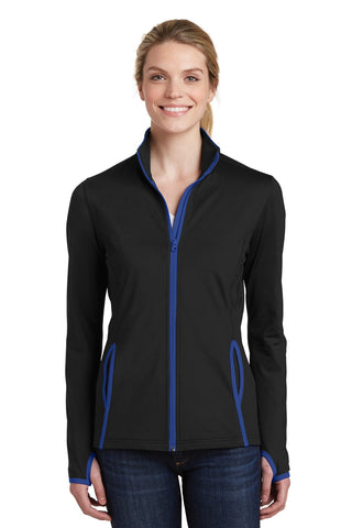 Sport-Tek Ladies Sport-Wick Stretch Contrast Full-Zip Jacket (Black/ True Royal)