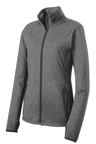 Sport-Tek Ladies Sport-Wick Stretch Contrast Full-Zip Jacket (Charcoal Grey Heather/ Charcoal Grey)