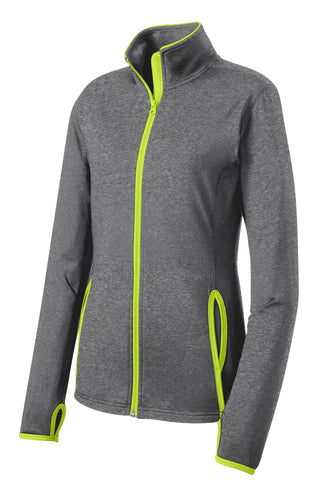 Sport-Tek Ladies Sport-Wick Stretch Contrast Full-Zip Jacket (Charcoal Grey Heather/ Charge Green)