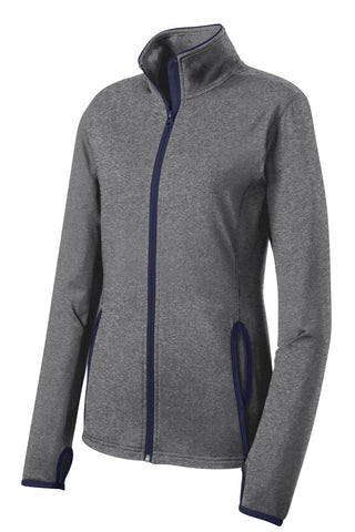 Sport-Tek Ladies Sport-Wick Stretch Contrast Full-Zip Jacket (Charcoal Grey Heather/ True Navy)