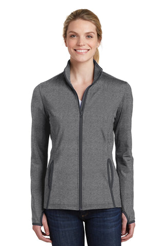 Sport-Tek Ladies Sport-Wick Stretch Contrast Full-Zip Jacket (Charcoal Grey Heather/ Charcoal Grey)