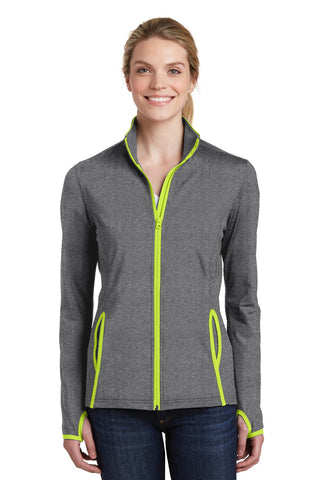 Sport-Tek Ladies Sport-Wick Stretch Contrast Full-Zip Jacket (Charcoal Grey Heather/ Charge Green)