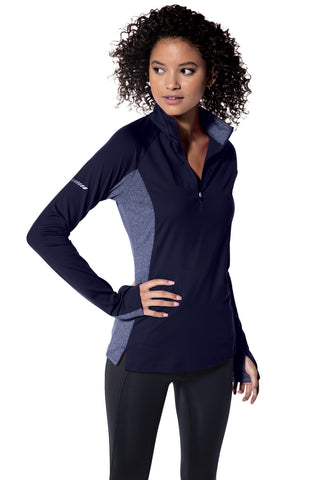 Sport-Tek Ladies Sport-Wick Stretch Contrast 1/4-Zip Pullover (True Navy/ True Navy Heather)