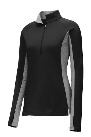 Sport-Tek Ladies Sport-Wick Stretch Contrast 1/4-Zip Pullover (Black/ Charcoal Grey Heather)