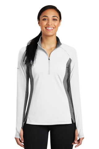 Sport-Tek Ladies Sport-Wick Stretch Contrast 1/4-Zip Pullover (White/ Charcoal Grey Heather)