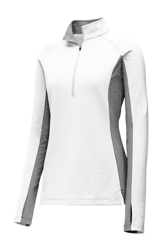 Sport-Tek Ladies Sport-Wick Stretch Contrast 1/4-Zip Pullover (White/ Charcoal Grey Heather)