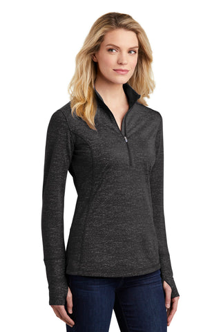 Sport-Tek Ladies Sport-Wick Stretch Reflective Heather 1/2-Zip Pullover (Black)