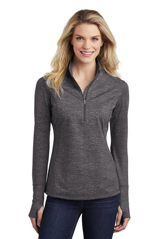 Sport-Tek Ladies Sport-Wick Stretch Reflective Heather 1/2-Zip Pullover (Charcoal Grey)