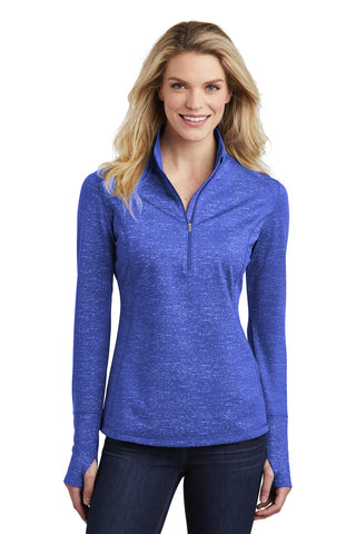 Sport-Tek Ladies Sport-Wick Stretch Reflective Heather 1/2-Zip Pullover (True Royal)