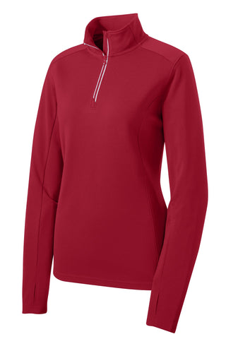 Sport-Tek Ladies Sport-Wick Textured 1/4-Zip Pullover (Deep Red)