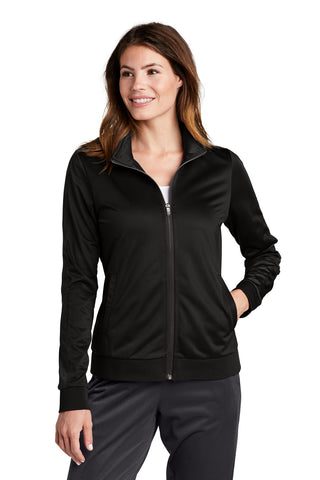 Sport-Tek Ladies Tricot Sleeve Stripe Track Jacket (Black/ Black)