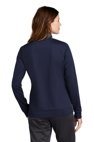 Sport-Tek Ladies Tricot Sleeve Stripe Track Jacket (True Navy/ White)