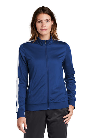 Sport-Tek Ladies Tricot Sleeve Stripe Track Jacket (True Royal/ White)