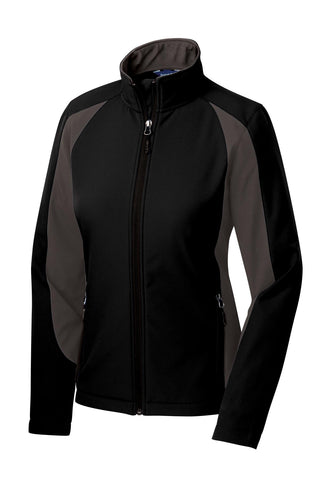 Sport-Tek Ladies Colorblock Soft Shell Jacket (Black/ Iron Grey)