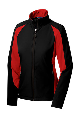 Sport-Tek Ladies Colorblock Soft Shell Jacket (Black/ True Red)