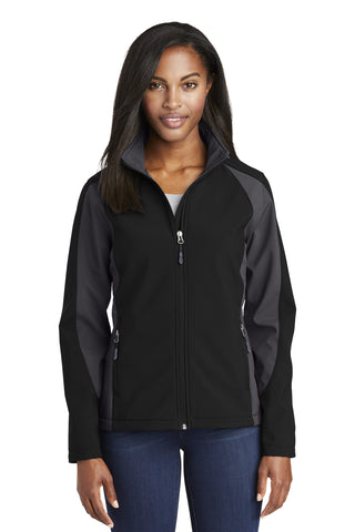 Sport-Tek Ladies Colorblock Soft Shell Jacket (Black/ Iron Grey)