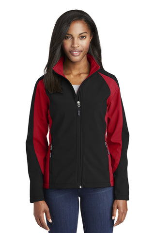 Sport-Tek Ladies Colorblock Soft Shell Jacket (Black/ True Red)