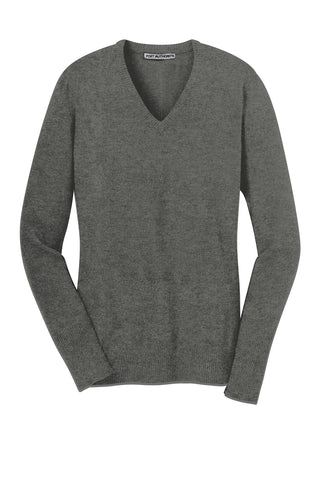 Port Authority Ladies V-Neck Sweater (Charcoal Heather)