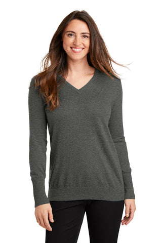 Port Authority Ladies V-Neck Sweater (Charcoal Heather)