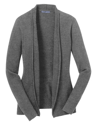 Port Authority Ladies Open Front Cardigan Sweater (Medium Heather Grey)