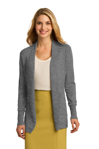 Port Authority Ladies Open Front Cardigan Sweater (Medium Heather Grey)