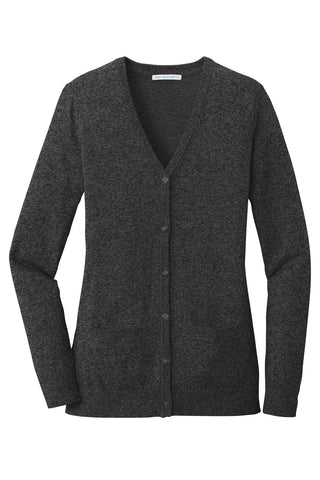 Port Authority Ladies Marled Cardigan Sweater (Black Marl)