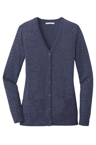 Port Authority Ladies Marled Cardigan Sweater (Navy Marl)