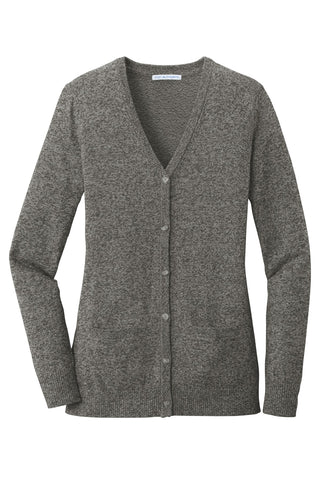 Port Authority Ladies Marled Cardigan Sweater (Warm Grey Marl)