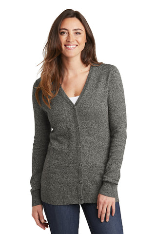 Port Authority Ladies Marled Cardigan Sweater (Warm Grey Marl)