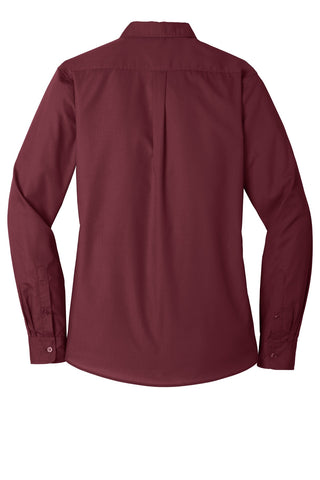 Port Authority Ladies Long Sleeve Carefree Poplin Shirt (Burgundy)