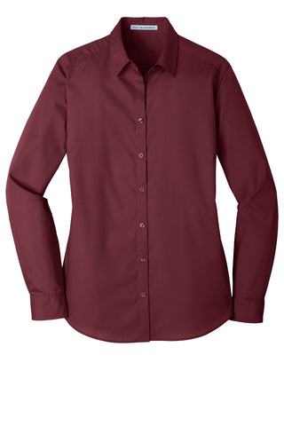 Port Authority Ladies Long Sleeve Carefree Poplin Shirt (Burgundy)