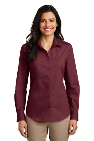 Port Authority Ladies Long Sleeve Carefree Poplin Shirt (Burgundy)