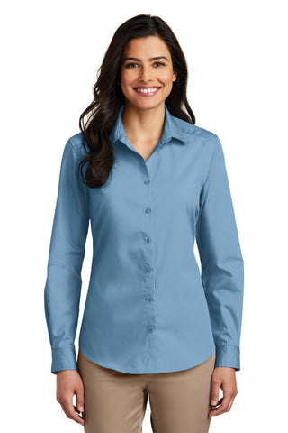 Port Authority Ladies Long Sleeve Carefree Poplin Shirt (Carolina Blue)