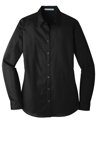 Port Authority Ladies Long Sleeve Carefree Poplin Shirt (Deep Black)