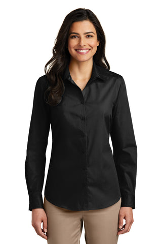 Port Authority Ladies Long Sleeve Carefree Poplin Shirt (Deep Black)